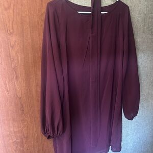 Women's Long Sleeve Shift Dress - Burgundy